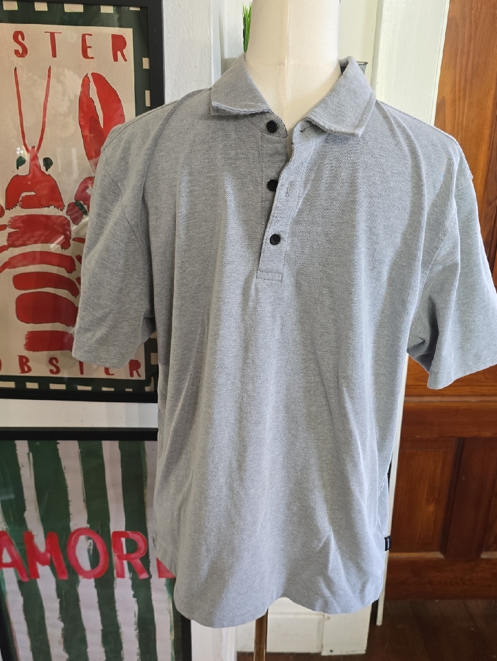 Kenneth Cole  Light Gray Polo Shirt - Casual Short Sleeve Large